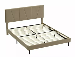 PAT DORMITOR SAVANA, 160 CM, BEJ BLUVEL 28, TAPITERIE DIN CATIFEA, STIL MODERN - Img 4