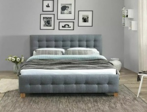 PAT DORMITOR STIL BARCELONA, 160 CM, GRI TAP 23, TAPITERIE DIN STOFA, STIL MODERN - Img 3