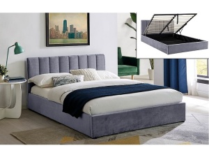 PAT DORMITOR STIL MONTREAL, CU SPATIU DE DEPOZITARE, 140 CM, GRI TAP 192, TAPITERIE DIN CATIFEA, STIL MODERN - Img 2