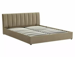 PAT DORMITOR STIL MONTREAL, CU SPATIU DE DEPOZITARE, 160 CM, BEJ BLUVEL 28, TAPITERIE DIN CATIFEA, STIL MODERN - Img 6