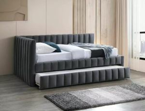PAT EXTENSIBIL STIL ALFIE, 120 CM, GRI BLUVEL 14, TAPITERIE DIN CATIFEA, STIL MODERN - Img 2