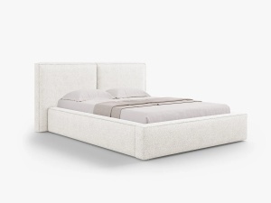 PAT TAPITAT JODIE, 200X200, ALB, SOMIERA RABATABILA, CU TAPITERIE DIN TEXTIL BOUCLE BALOO, MICADONI