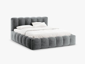 PAT TAPITAT LUPINE, 160X200, GRI PLATINAT, SOMIERA RABATABILA, CU TAPITERIE DIN TEXTIL CHENILLE LORIS, MICADONI