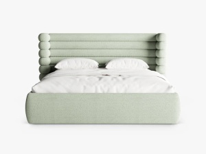 PAT TAPITAT MOUNT, 200X200, VERDE MENTA, SOMIERA RABATABILA, CU TAPITERIE DIN TEXTIL BOUCLE CORAL, MICADONI - Img 2