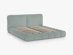 PAT TAPITAT SOLANGE, 140X200, ALBASTRU PRAFUIT, SOMIERA RABATABILA, CU TAPITERIE DIN TEXTIL CHENILLE SILENCIO, MICADONI - Img 3