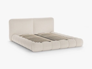 PAT TAPITAT SOLANGE, 160X200, BEJ DESCHIS, SOMIERA RABATABILA, CU TAPITERIE DIN TEXTIL CHENILLE SILENCIO, MICADONI - Img 3