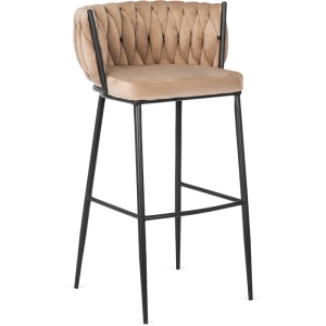SCAUN BAR, ARTIM MEBLE, REALIZAT DIN CATIFEA SI METAL, CULOARE BEJ/NEGRU, STIL MODERN - Img 8
