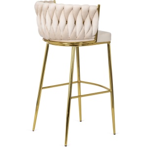SCAUN BAR, ARTIM MEBLE, REALIZAT DIN CATIFEA SI METAL, CULOARE CREM/AURIU, STIL MODERN - Img 3