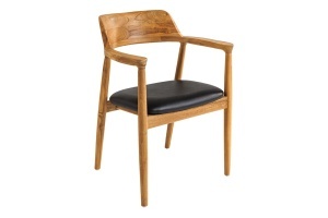 SCAUN BESTSELLER, KENNEDY, CU BRATE, REALIZAT DIN LEMN DE PIN SI PIELE ECO, CULOARE NATUR/NEAGRA
