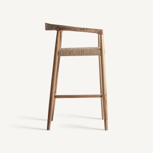 SCAUN DE BAR CAEN 101CM, DIN LEMN DE TEC SI FIBRE NATURALE, ASPECT COLONIAL, VICAL HOME - Img 3