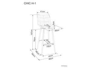 SCAUN DE BAR CHIC H-1, NEGRU BLUVEL 19/NEGRU MAT, TAPITERIE DIN CATIFEA SI DIN METAL, STIL MODERN - Img 2