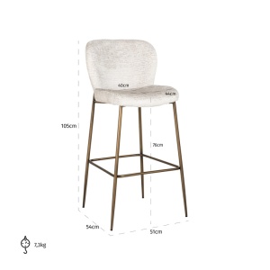 SCAUN DE BAR DARBY CREAM FUSION 02, S4713, CONFECTIONAT DIN 100% POLIESTER SPUMA SI METAL, RICHMOND INTERIORS - Img 3