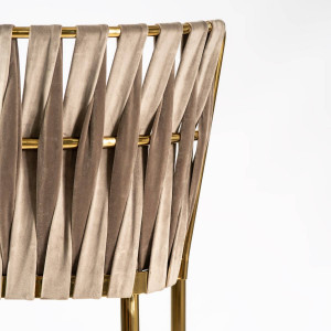 SCAUN DE BAR HORDIA, 70 CM, BEJ/AURIU, TAPITERIE DIN CATIFEA SI PICIOARE DIN METAL, STIL MODERN - Img 5