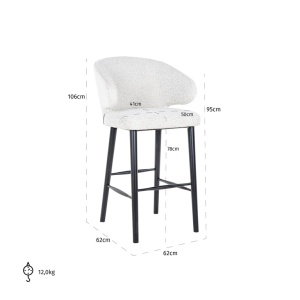 SCAUN DE BAR INDIGO WHITE BOUCLEE, S4496, CONFECTIONAT DIN METAL, SPUMA SI 100% POLIESTER, RICHMOND INTERIORS - Img 4