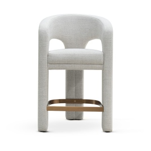 SCAUN DE BAR, MACAO M 60 CM, CREM/AURIU, TAPITERIE DIN TEXTIL, SPUMA, ARCURI, LEMN DE FAG SI METAL, STIL MODERN - Img 2