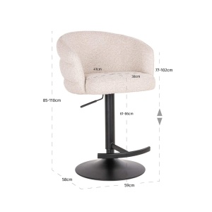 SCAUN DE BAR NIKKI, 213885, CONFECTIONAT DIN POLIESTER, METAL SI SPUMA, IGNIFUG, BEJ/NEGRU, STIL MODERN - Img 6