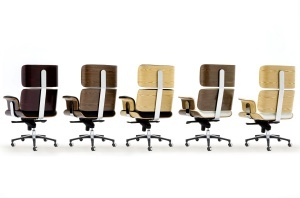 SCAUN DE BIROU DE LUX, ARTIM LOUNGE BUSINESS, REALIZAT PIELE NATURALA ITALIANA SI LEMN, CULOARE ALB/NUC, STIL EAMES - Img 6