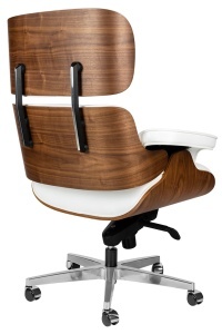 SCAUN DE BIROU LOUNGE, PIELE NATURALA ITALIANA SI LEMN DE NUC, CULOARE ALB/NUC, STIL EAMES - Img 6