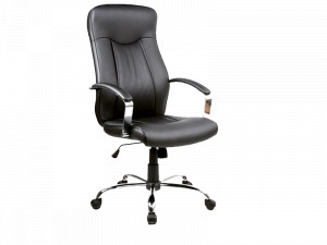 SCAUN DE BIROU PIVOTANT Q-052, NEGRU/CROM, TAPITERIE DIN PIELE ECOLOGICA SI PICIOR DIN METAL, STIL MODERN