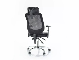 SCAUN DE BIROU PIVOTANT Q-118R, NEGRU/CROM, TAPITERIE DIN STOFA SI PLASA SI PICIOR DIN METAL, STIL MODERN - Img 3