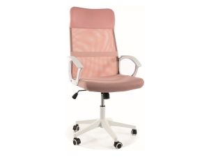 SCAUN DE BIROU Q-026, ROZ/ALB, CU FUNCTIE TILT, TAPITERIE DIN TEXTIL, PIELE ECOLOGICA SI PLASA SI PICIOR DIN METAL, STIL MODERN