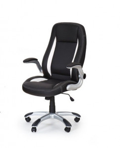 SCAUN DE BIROU SATURN, NEGRU/CROM, TAPITERIE DIN PIELE ECOLOGICA SI PICIOARE DIN METAL, STIL MODERN