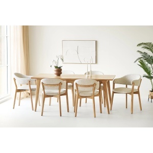 SCAUN DE SUFRAGERIE DUNKIRK, DIN LEMN DE STEJAR SI TEXTIL, CULOARE NATUR/BEJ, HOUSE NORDIC - Img 2