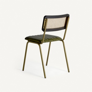 SCAUN DINING ALMSTOCK, VERDE/AURIU, CONFECTIONAT DIN RATTAN, PIELE, METAL, STIL MODERN - Img 4