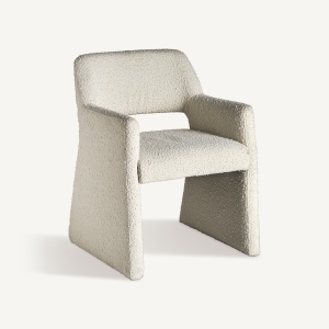 SCAUN DINING, ALVRA, DIN MDF SI TEXTIL BOUCLE, CULOARE ALB/GALBUI, STIL ART DECO, VICAL HOME