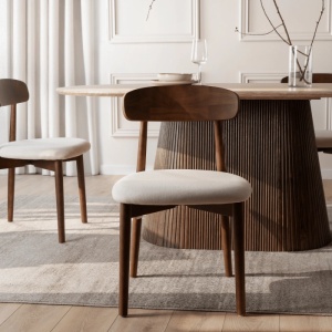 SCAUN DINING, ARTIM MEBLE, REALIZAT DIN LEMN SI TEXTIL, CULOARE NUC/BEJ, STIL MODERN - Img 2