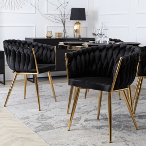SCAUN DINING, ARTIM MEBLE, REALIZAT DIN METAL SI CATIFEA, CULOARE NEAGRA/AURIE, STIL MODERN - Img 4