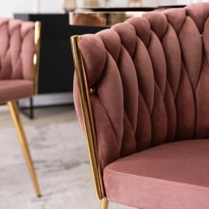 SCAUN DINING, ARTIM MEBLE, REALIZAT DIN METAL SI CATIFEA, CULOARE ROZ/AURIE, STIL MODERN - Img 6