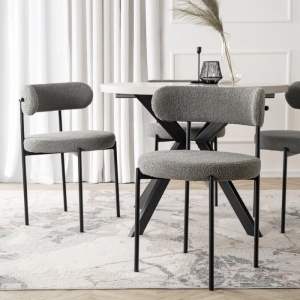 SCAUN DINING, ARTIM MEBLE, REALIZAT DIN METAL SI TEXTIL BOUCLE, CULOARE NEGRU/GRI, STIL MODERN - Img 3