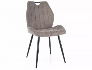 SCAUN DINING, BEJ 34/NEGRU MAT, TAPITERIE DIN STOFA BREGO SI PICIOARE DIN METAL, STIL MODERN