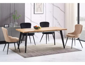 SCAUN DINING, BEJ BLUVEL 28/NEGRU MAT, TAPITERIE DIN CATIFEA SI PICIOARE DIN METAL, STIL MODERN - Img 3