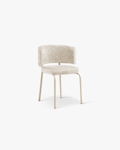 SCAUN DINING/BIROU DORA, BEJ DESCHIS, TAPITAT CU TAPITERIE DIN TEXTIL CHENILLE PERFECT ARMONY SI METAL, MICADONI
