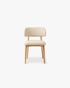 SCAUN DINING/BIROU EVAN, BEJ, TAPITAT CU TAPITERIE DIN TEXTIL BOUCLE BALOO SI LEMN MASIV, MICADONI - Img 2