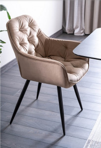 SCAUN DINING CHERRY, BEJ BLUVEL 28/NEGRU MAT, TAPITERIE DIN CATIFEA SI PICIOARE DIN METAL, STIL MODERN - Img 6