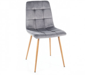 SCAUN DINING D, GRI BLUVEL 14/STEJAR, TAPITERIE DIN CATIFEA SI METAL, STIL MODERN
