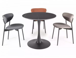 SCAUN DINING DAN, GRI TAP. 220/NEGRU MAT, TAPITERIE DIN MICROFIBRA SI PICIOARE DIN METAL, STIL MODERN - Img 2