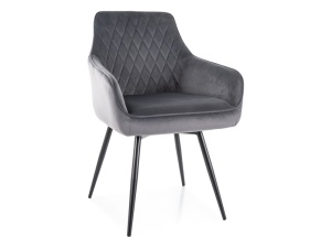 SCAUN DINING, GRI BLUVEL 14/NEGRU MAT, TAPITERIE DIN CATIFEA SI PICIOARE DIN METAL, STIL MODERN