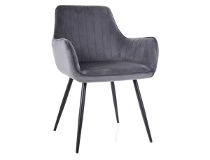 SCAUN DINING, GRI BLUVEL 14/NEGRU MAT, TAPITERIE DIN CATIFEA SI PICIOARE DIN METAL, STIL MODERN