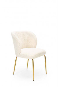 SCAUN DINING K474, CREM/AURIU, CU TAPITERIE DIN TEXTIL PLUSAT SI PICIOARE DIN METAL, STIL MODERN