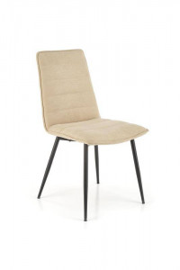 SCAUN DINING K493, BEJ/NEGRU, CU TAPITERIE DIN STOFA SI PICIOARE DIN METAL, STIL MODERN