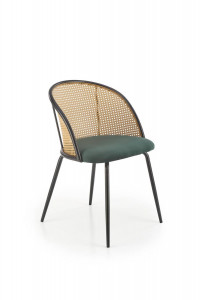 SCAUN DINING K508, VERDE/NATURAL/NEGRU, TAPITERIE DIN CATIFEA, RATTAN SI PICIOARE DIN METAL, STIL MODERN - Img 4