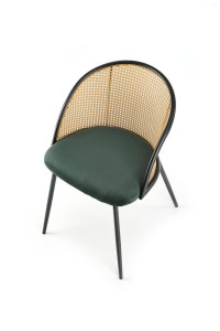 SCAUN DINING K508, VERDE/NATURAL/NEGRU, TAPITERIE DIN CATIFEA, RATTAN SI PICIOARE DIN METAL, STIL MODERN - Img 7