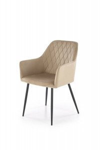 SCAUN DINING K558, BEJ/NEGRU, TAPITERIE DIN CATIFEA SI PICIOARE DIN METAL, STIL MODERN