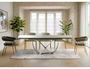 SCAUN DINING KATANA, BEJ 57/CREM, TAPITERIE DIN TEXTIL SI PICIOARE DIN METAL, STIL MODERN - Img 5