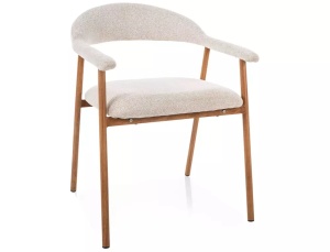 SCAUN DINING LAGOS D RAVEN, BEJ DESCHIS 22/STEJAR, TAPITERIE DIN TEXTIL SI PICIOARE DIN METAL, STIL MODERN - Img 5