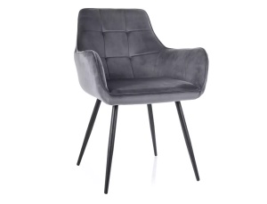 SCAUN DINING LEMON, GRI BLUVEL 14/NEGRU MAT, TAPITERIE DIN CATIFEA SI PICIOARE DIN METAL, STIL MODERN - Img 1